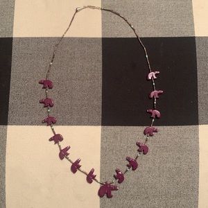 Purple Cat’s Eye Glass Bear Fetish Navajo Necklace